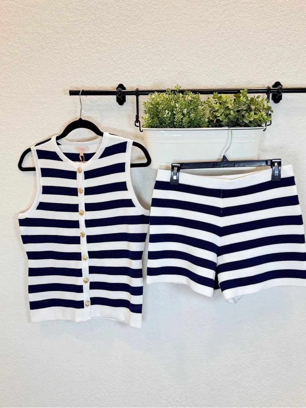 Skies Are Blue Sailor Stripe Knit Sweater Vest Short Set in Navy/White NWT! sz M
